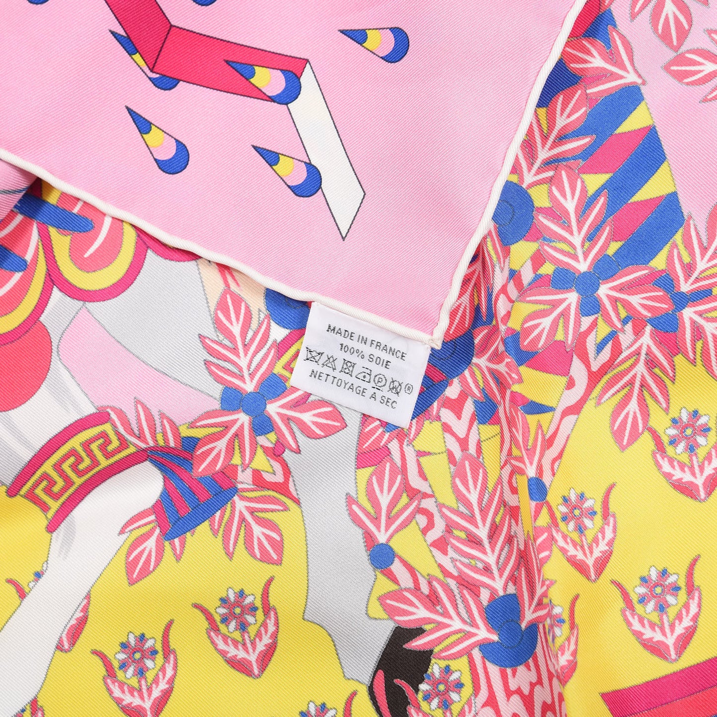 Silk La Source De Pegase Scarf 90 Rose Jaune Vif Bleu Royal