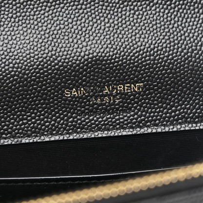Saint Laurent Grain De Poudre Matelasse Chevron Monogram Envelope Chain Wallet Black 6 of 10