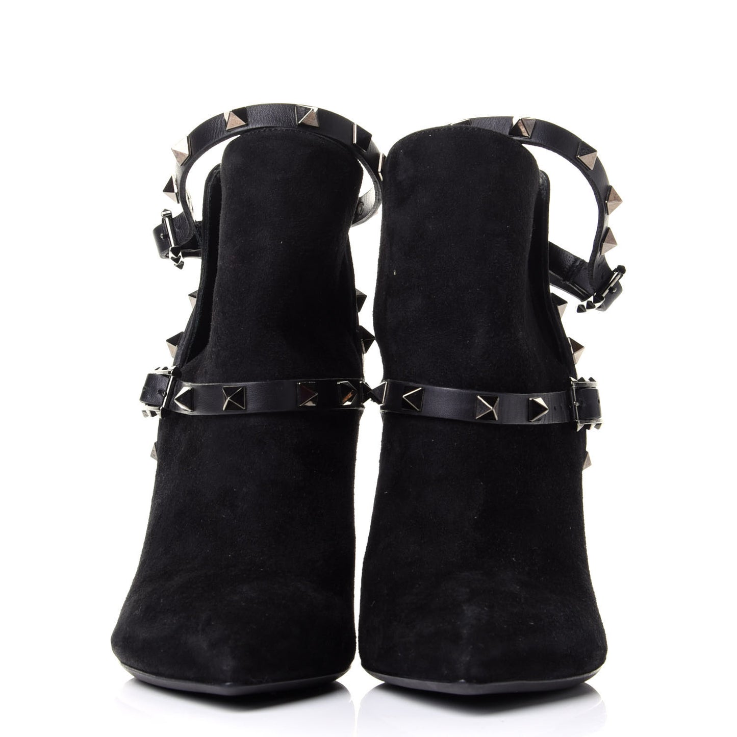 Suede Rockstud Double Buckle 100mm Ankle Boots 36.5 Black