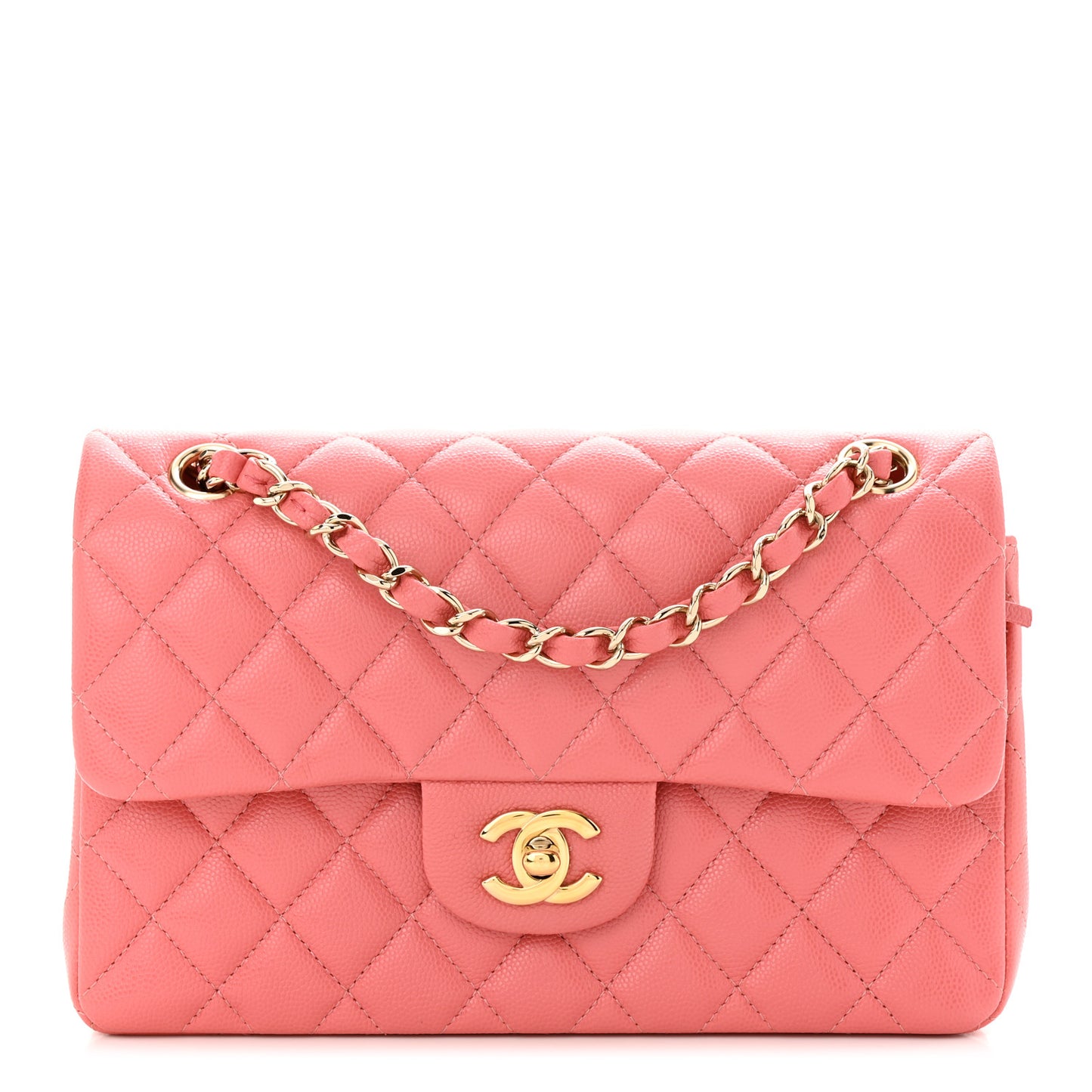Caviar Quilted Small Double Flap Pink