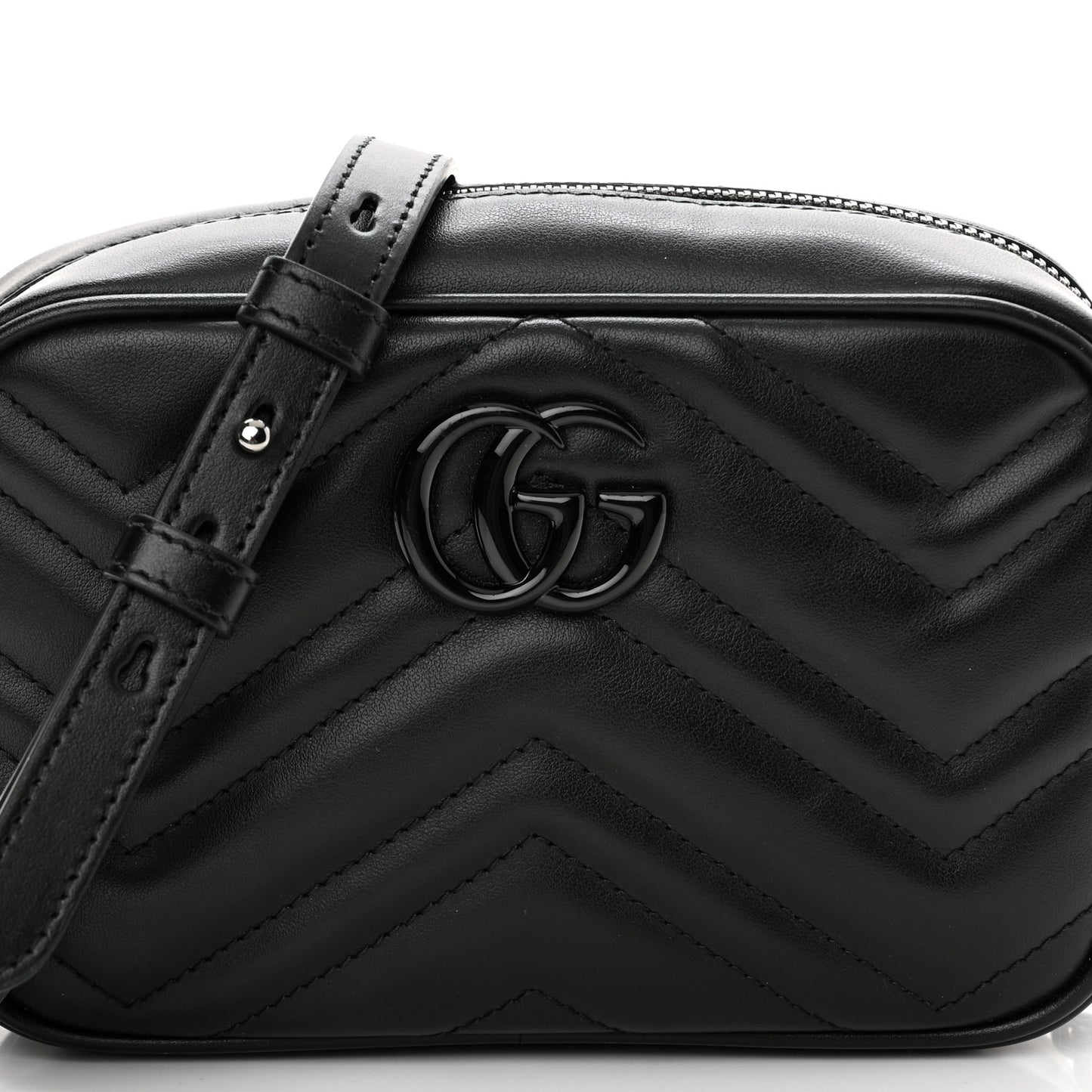 Calfskin Matelasse Monochrome Mini GG Marmont Chain Shoulder Bag Black