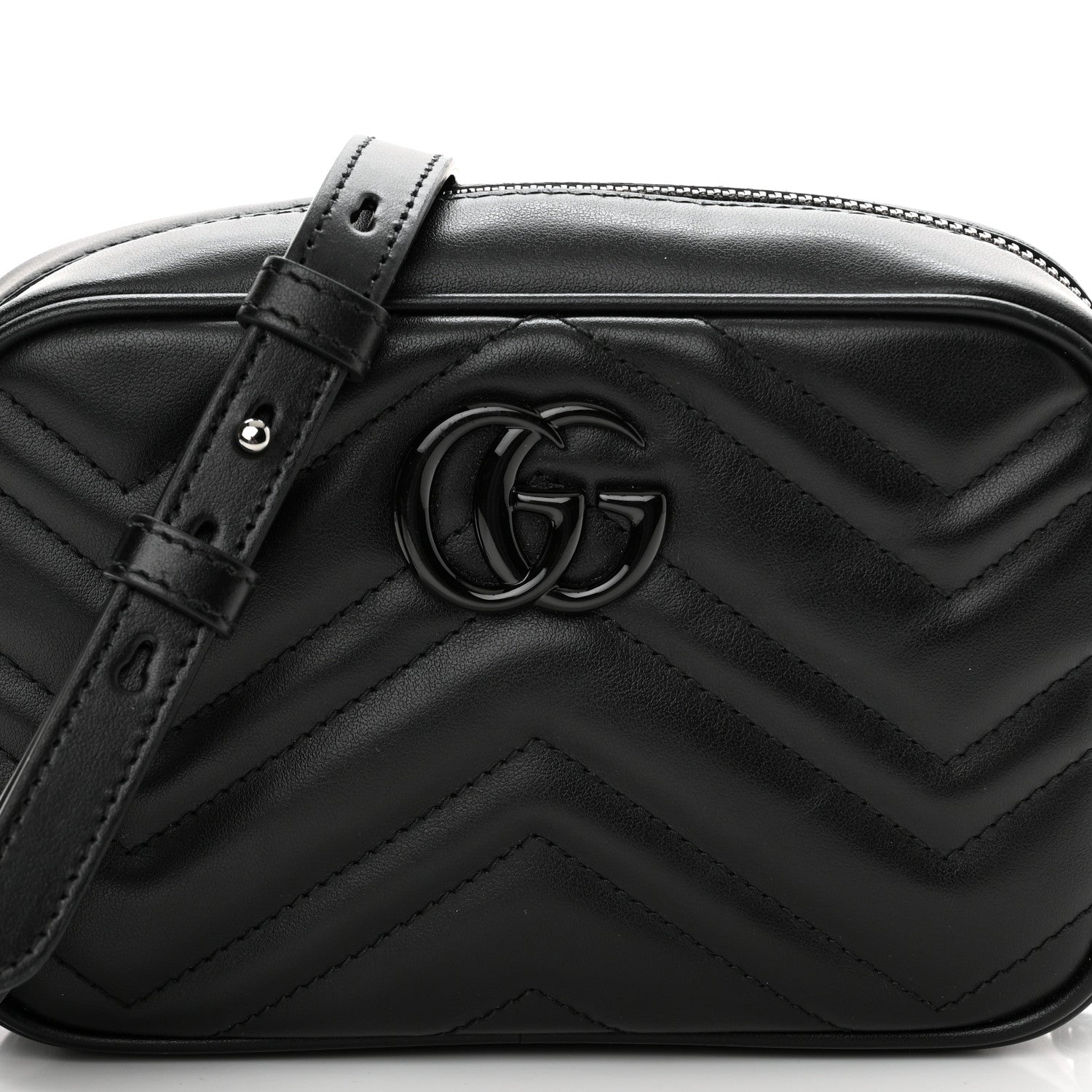 Gucci Calfskin Matelasse Monochrome Mini GG Marmont Chain Shoulder Bag Black 8 of 11