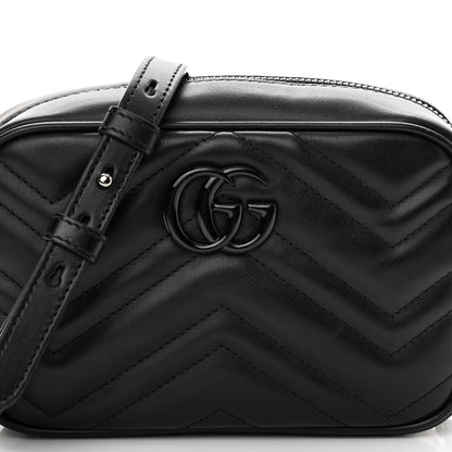Gucci Calfskin Matelasse Monochrome Mini GG Marmont Chain Shoulder Bag Black 8 of 11