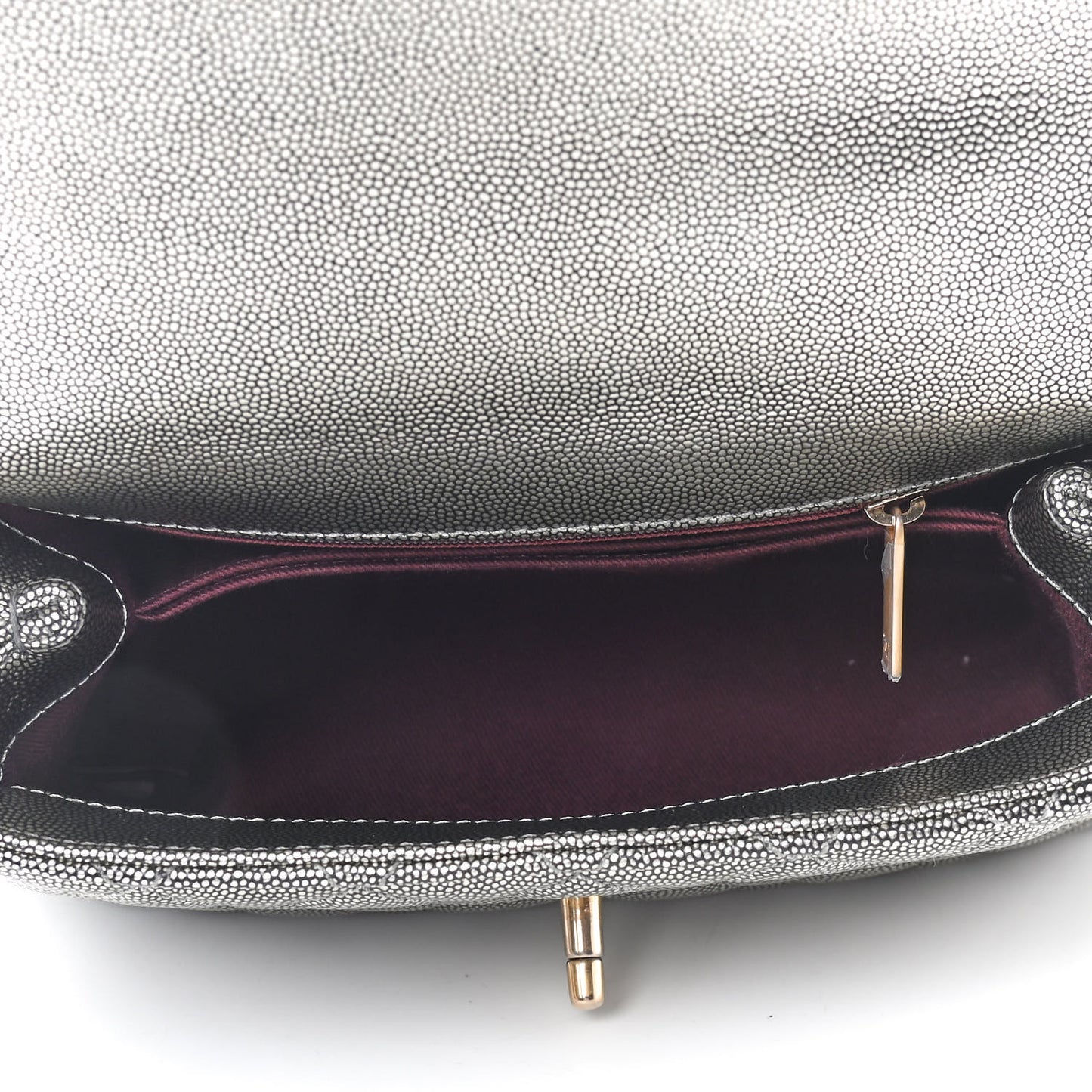 Metallic Caviar Quilted Mini Coco Handle Flap Silver