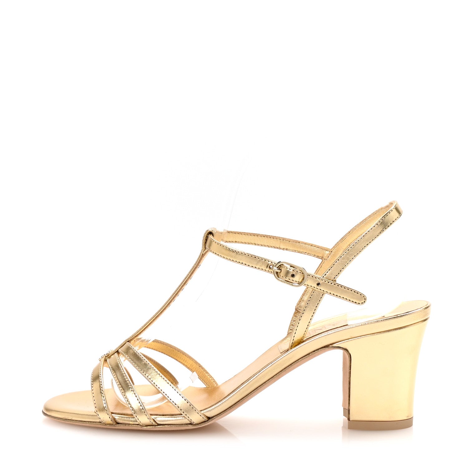Chanel Mirror Calfskin CC Sandals 37.5 Gold 1 of 10