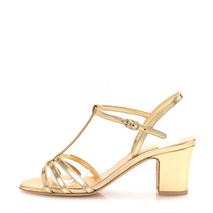Chanel Mirror Calfskin CC Sandals 37.5 Gold 1 of 10