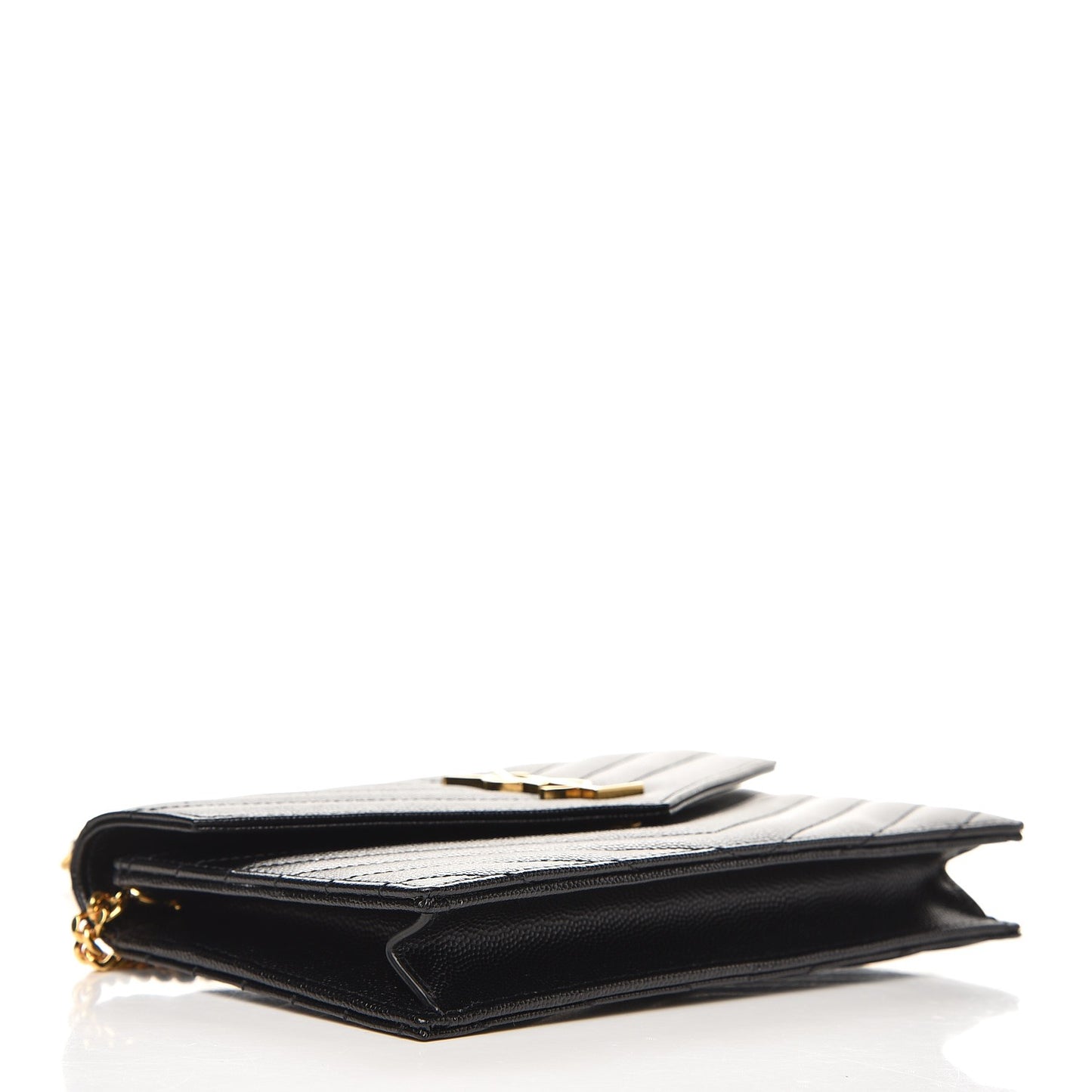 Grain De Poudre Matelasse Chevron Monogram Envelope Chain Wallet Black