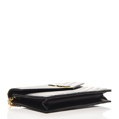 Saint Laurent Grain De Poudre Matelasse Chevron Monogram Envelope Chain Wallet Black 4 of 8