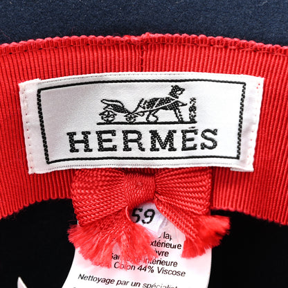Hermes Rabbit Felt Lambskin Vicky Hat 59 Bleu Nuit 8 of 8