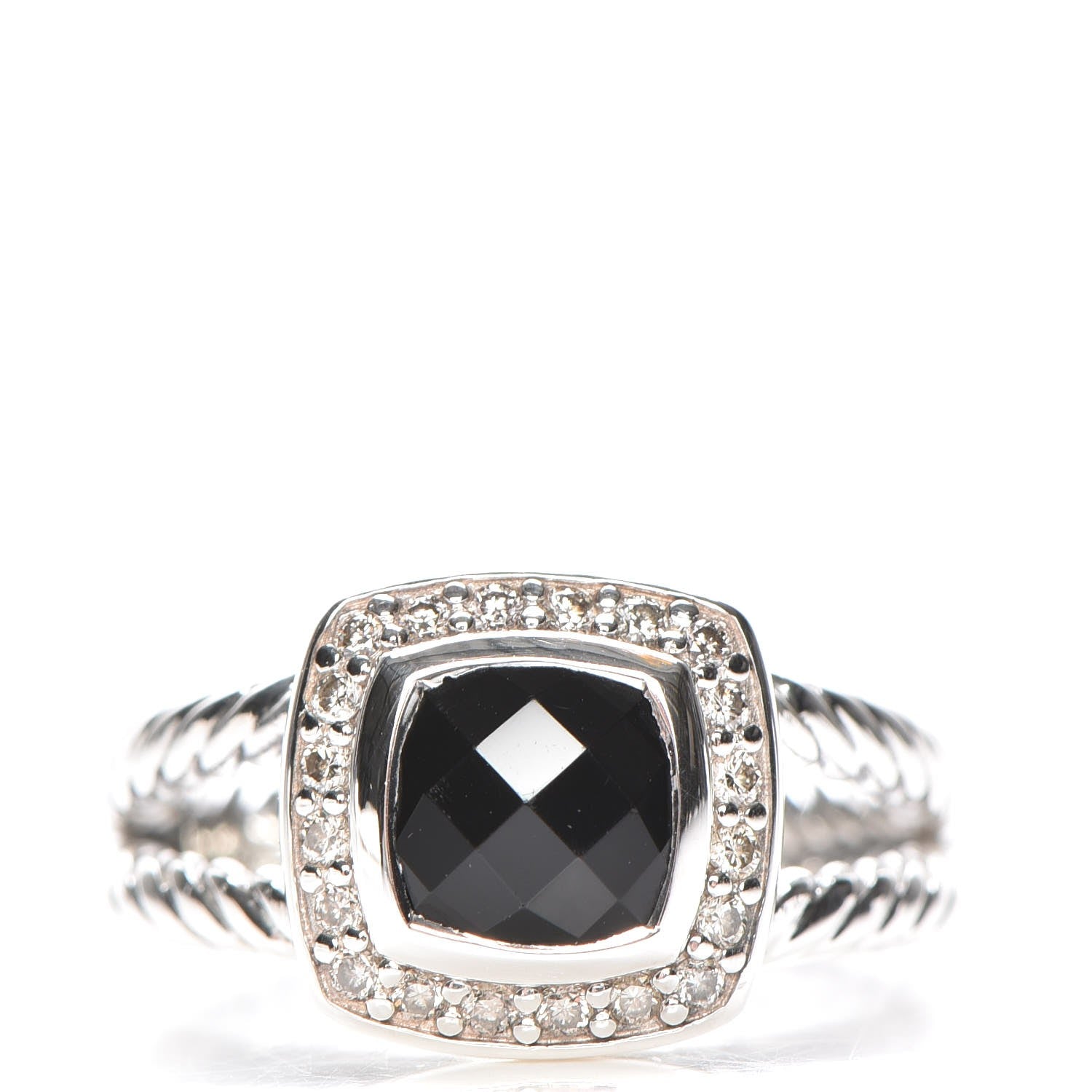 David Yurman Sterling Silver Diamond Black Onyx 7mm Petite Albion Ring 54 7 1 of 6