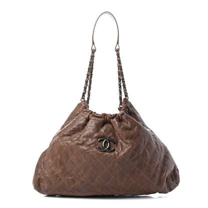 Chanel Distressed Glazed Caviar Quilted Large Elastic Tote Brown 1 of 4