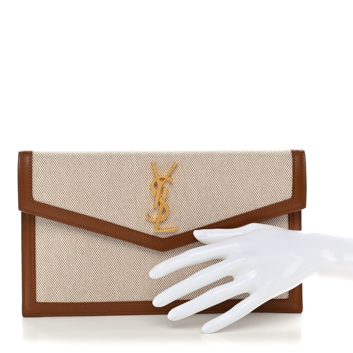 Saint Laurent Canvas Uptown Pouch Natural Beige Brick 2 of 8
