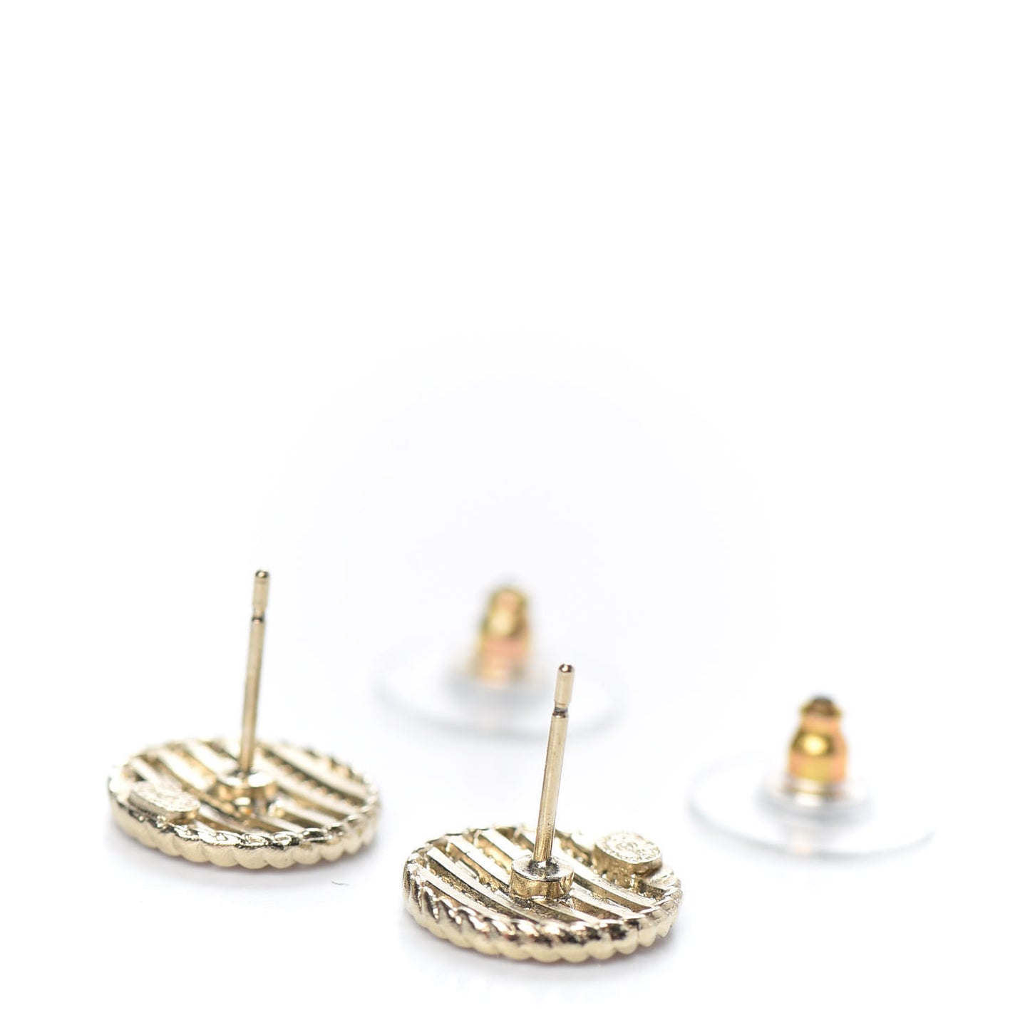 Chain CC Round Earrings Gold Pink
