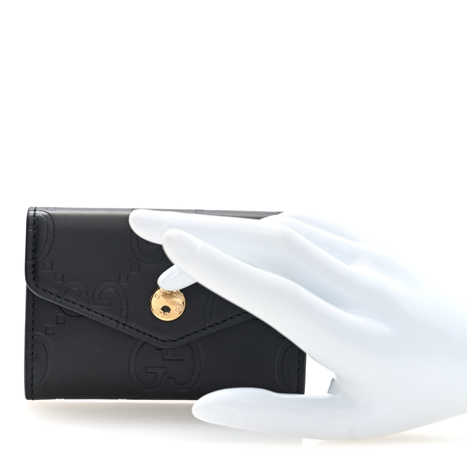 Gucci Gilbert Calfskin Jumbo GG Embossed Snap Wallet Black 2 of 8