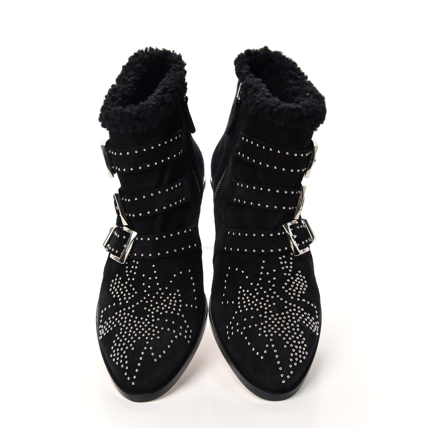 Chloe Shearling Studded Susanna Ankle Boots 38 Black 5 of 9