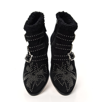 Chloe Shearling Studded Susanna Ankle Boots 38 Black 5 of 9