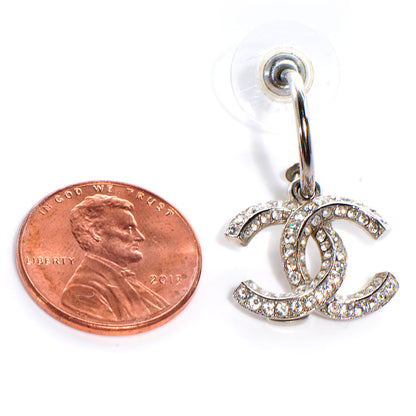 Chanel Crystal CC Hoop Earrings Silver 2 of 5
