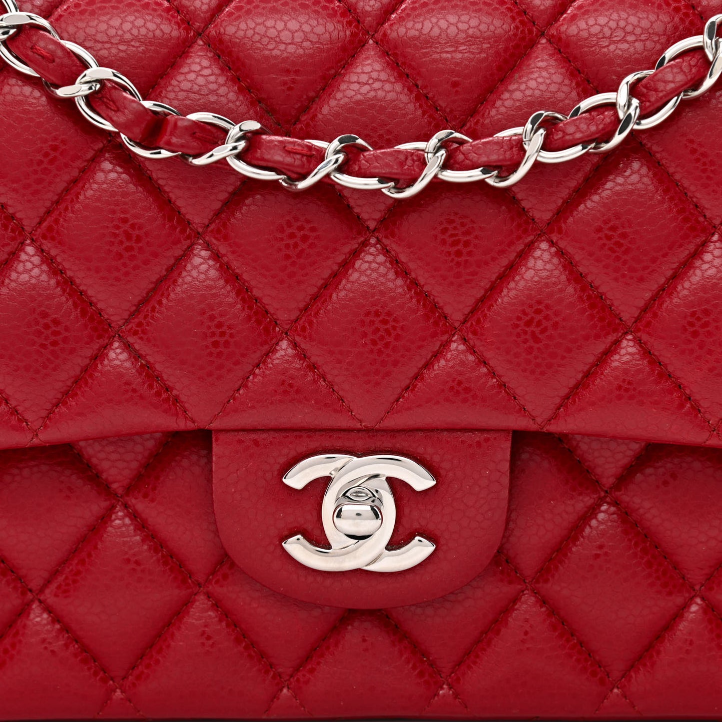 Caviar Quilted Medium Double Flap Red