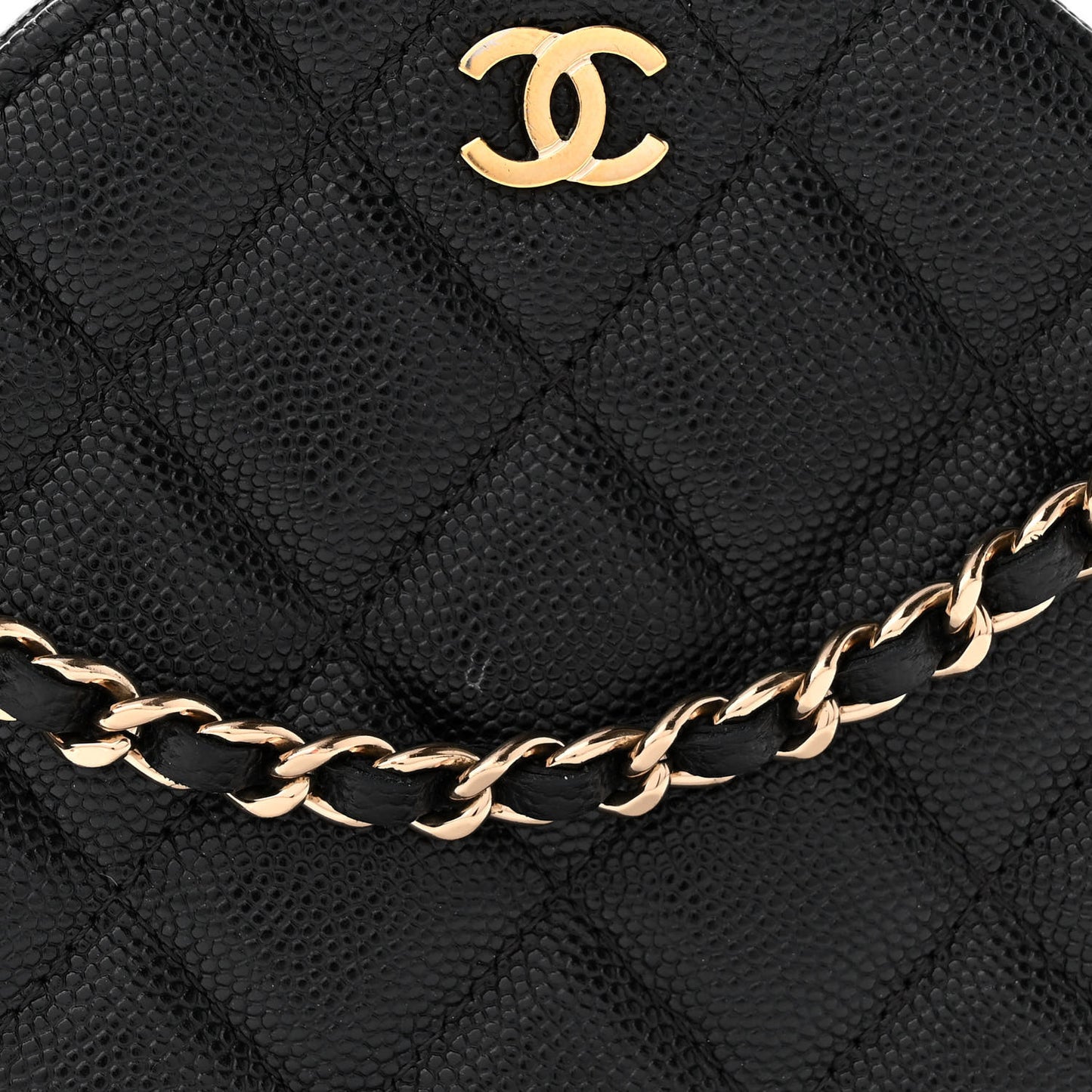 Caviar Quilted Round Clutch With Chain Black