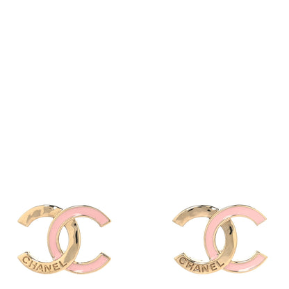 Chanel Metal Enamel CC Earrings Pink Gold 2 of 10