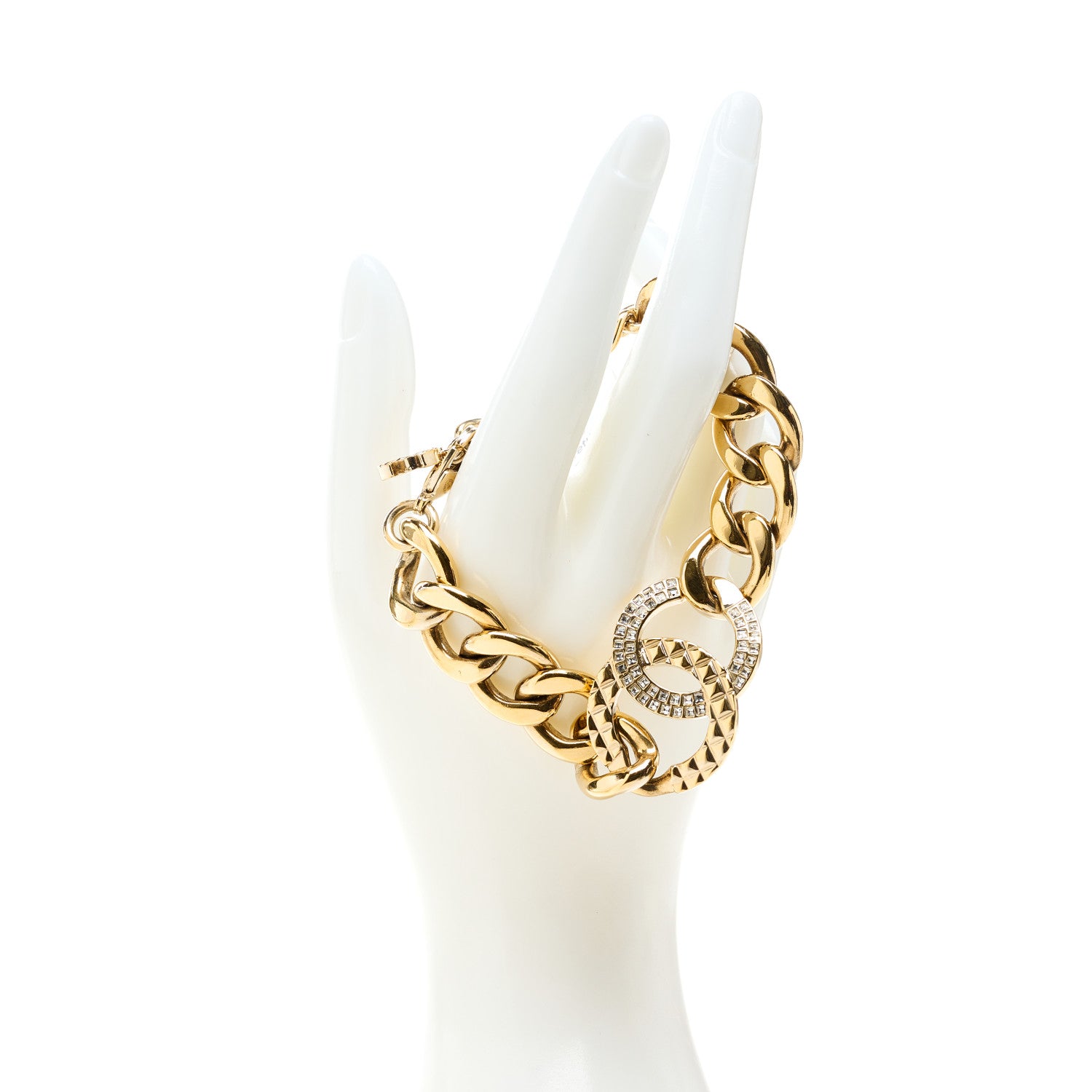 Chanel Crystal CC Link Chain Bracelet Gold 2 of 5