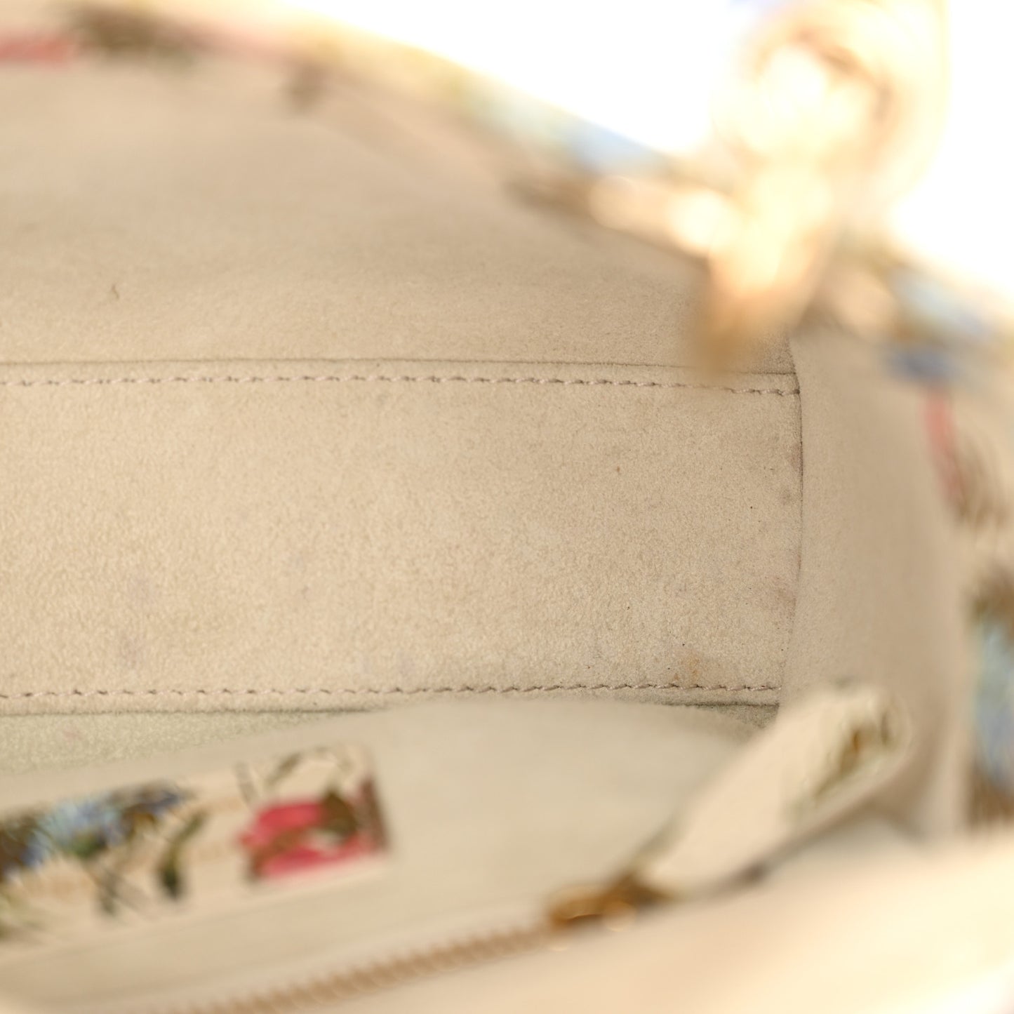 Calfskin Hibiscus Printed Embroidered Mini Lady Dior Beige Multicolor