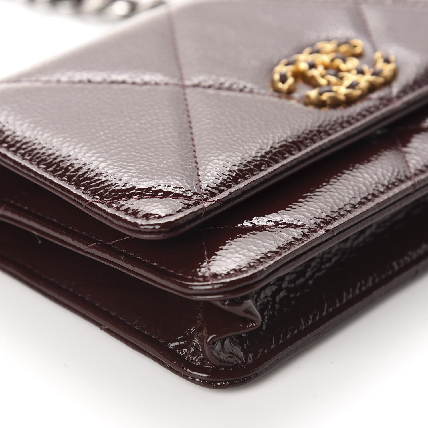 Chanel Shiny Crumpled Calfskin Quilted 19 Wallet On Chain WOC Burgundy 6 of 12