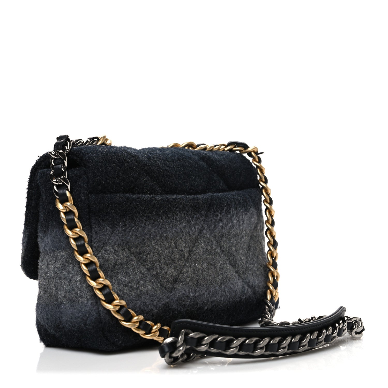 Chanel Wool Quilted Medium Chanel 19 Flap Black Grey 3 of 11