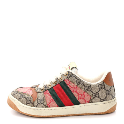 Gucci GG Supreme Monogram Harness Calfskin Web Womens Screener Sneakers 35 Beige Ebony Rosso Harness Brown 1 of 9