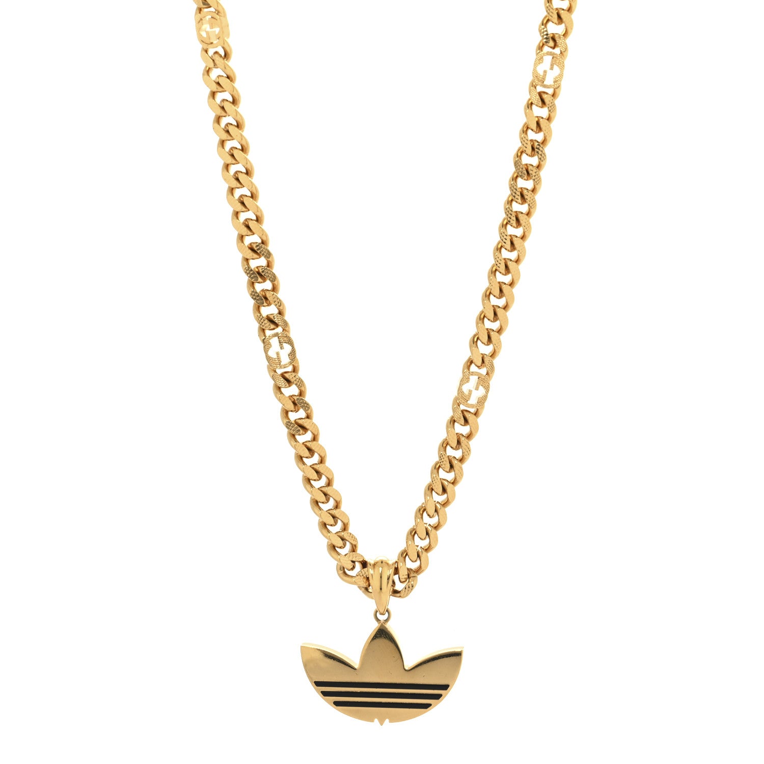 Gucci X ADIDAS Gourmette Trefoil Pendant Necklace Gold 1 of 4