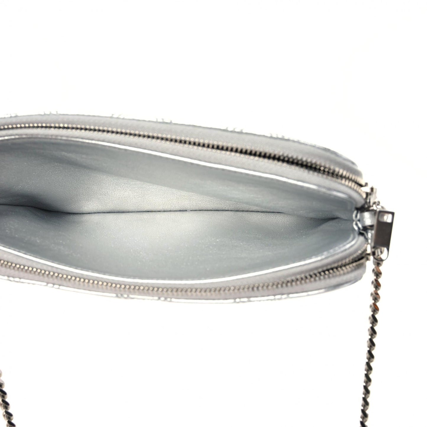 Metallic Lambskin Quilted Mini Becky Double Zip Bag Argento