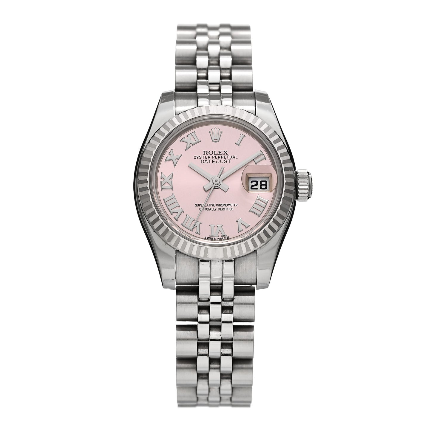 Stainless Steel 18K White Gold 26mm Oyster Perpetual Datejust Watch Pink Roman 179174