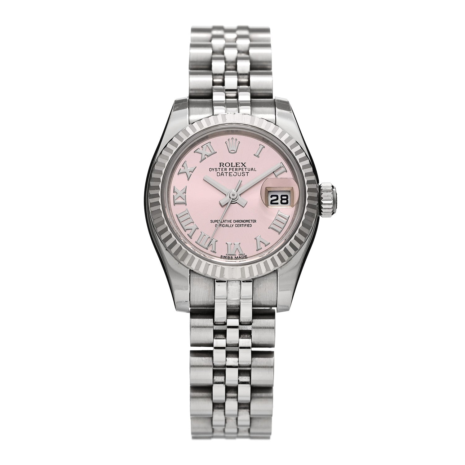 Rolex Stainless Steel 18K White Gold 26mm Oyster Perpetual Datejust Watch Pink Roman 179174 1 of 4