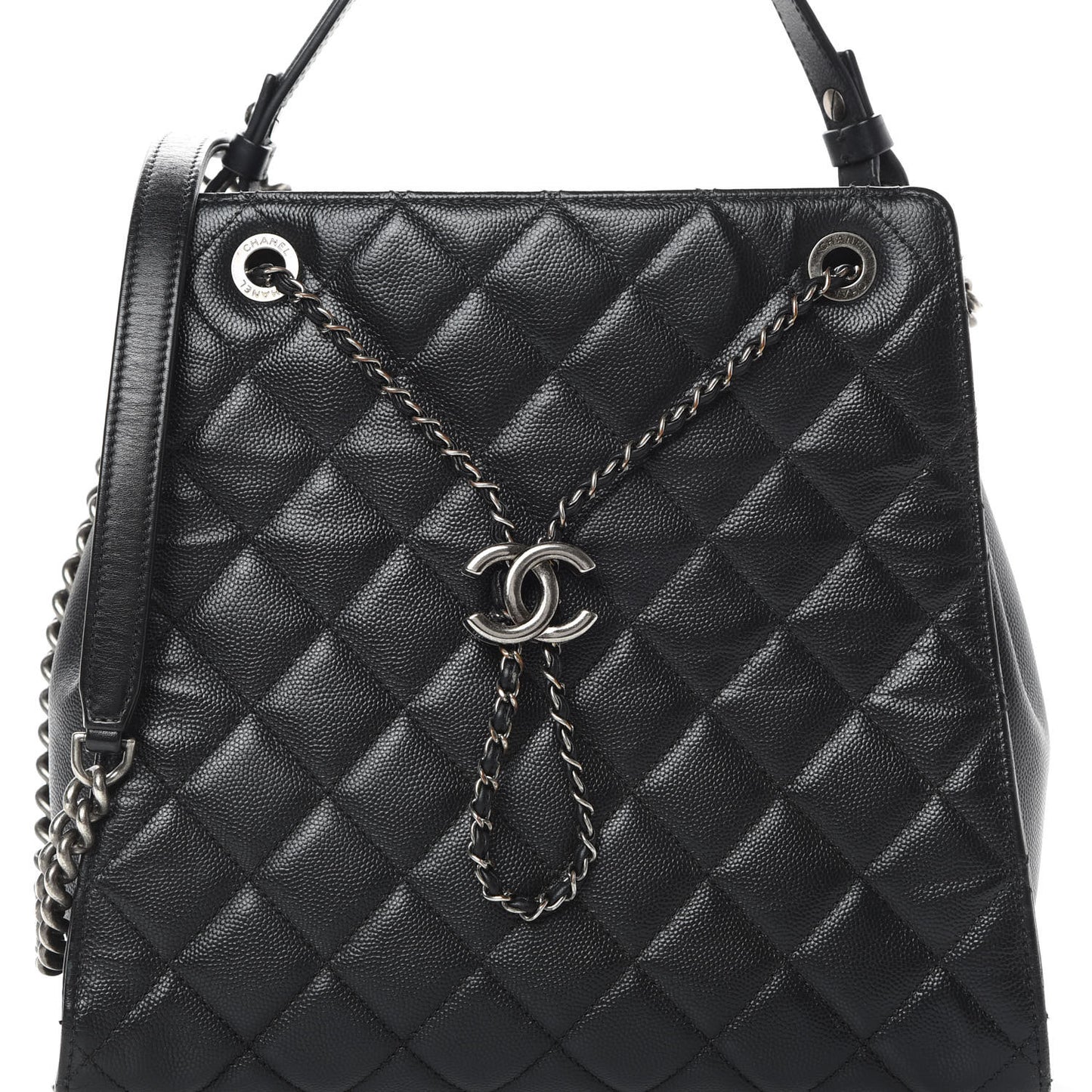 Caviar Quilted Medium CC Bucket Bag Black
