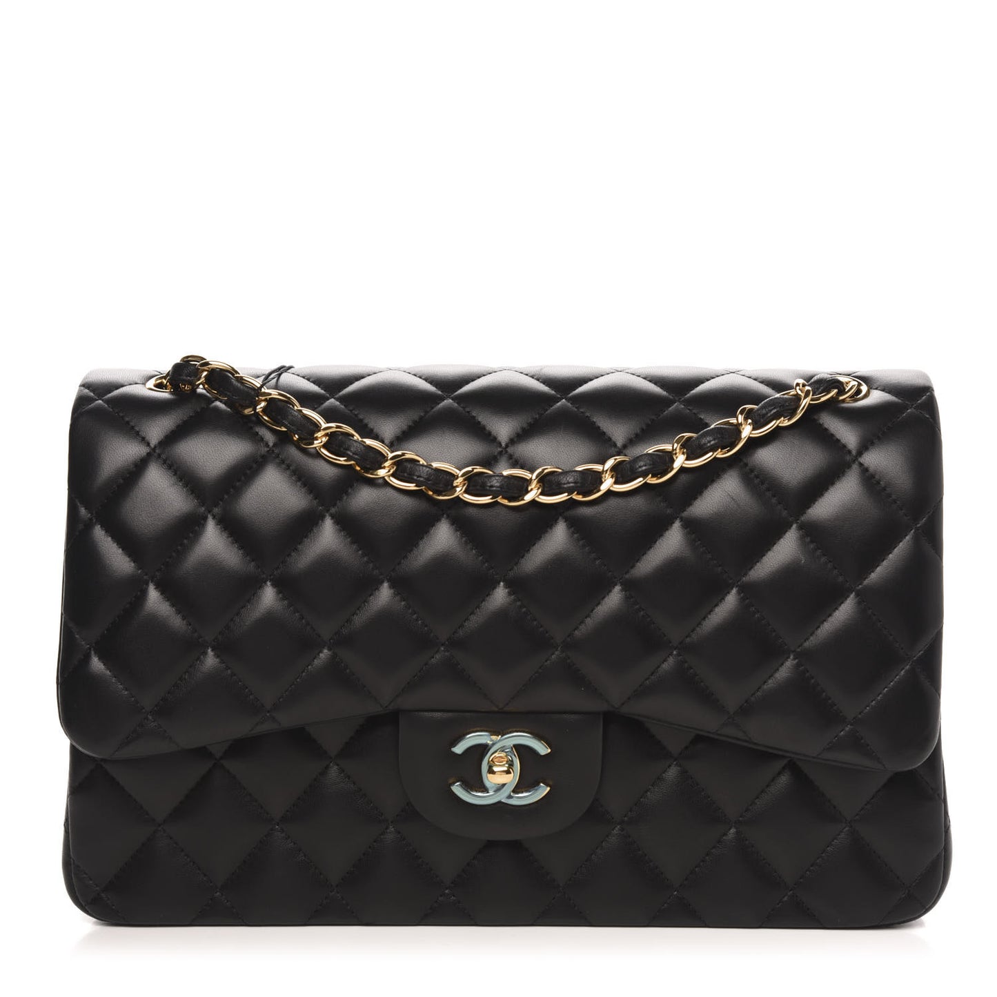 Lambskin Quilted Jumbo Double Flap Black