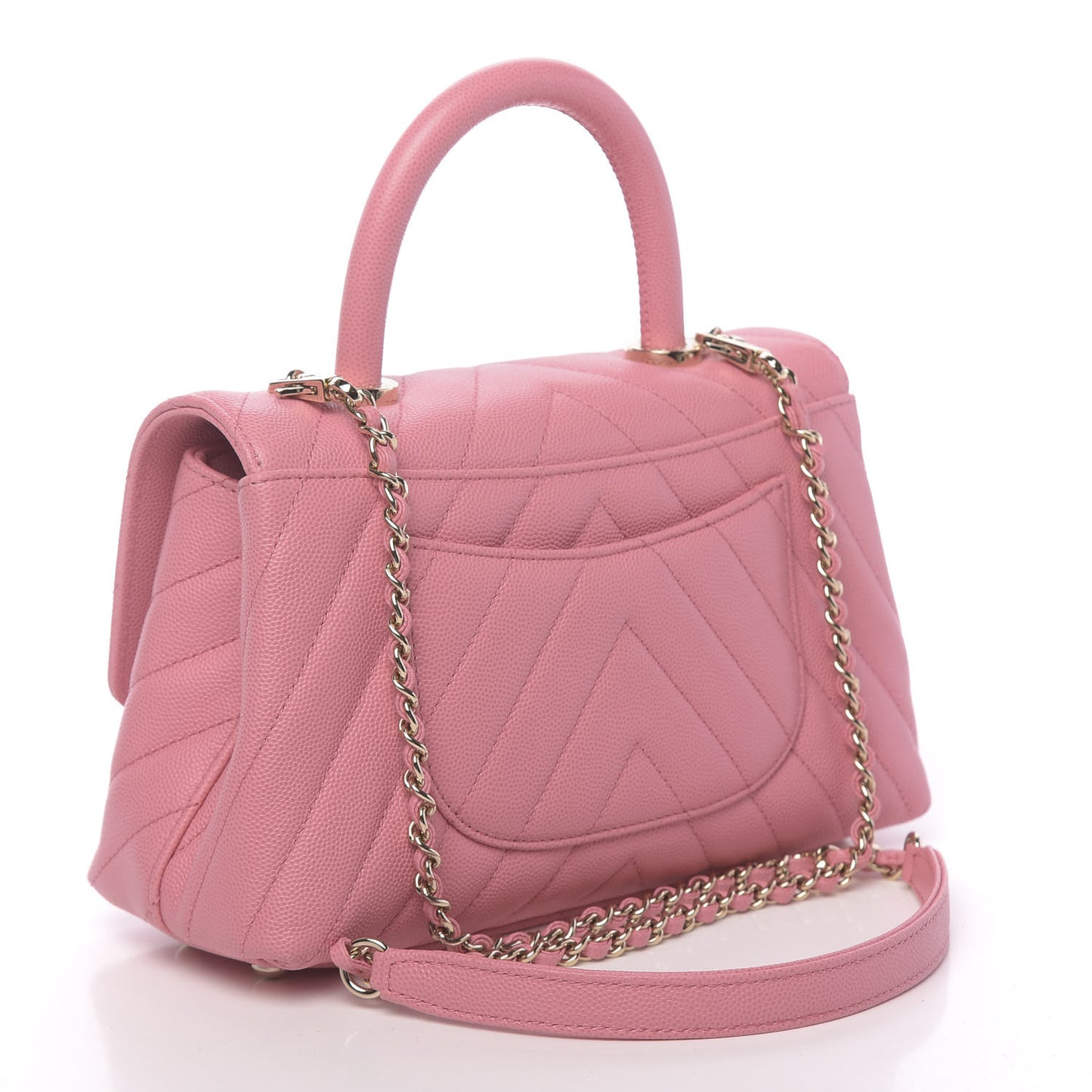Caviar Chevron Quilted Mini Coco Handle Flap Pink