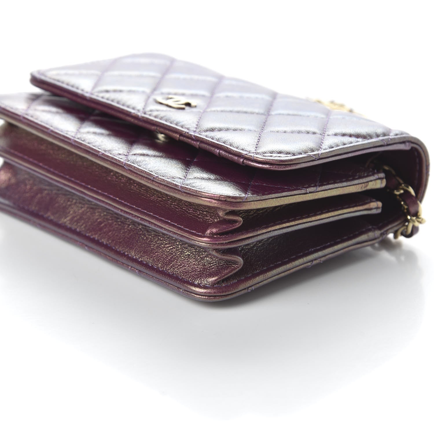 Chanel Iridescent Lambskin Quilted Mini Wallet On Chain WOC Purple 7 of 10