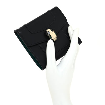 Bulgari Calfskin Serpenti Forever Wallet Black Emerald Green 2 of 11