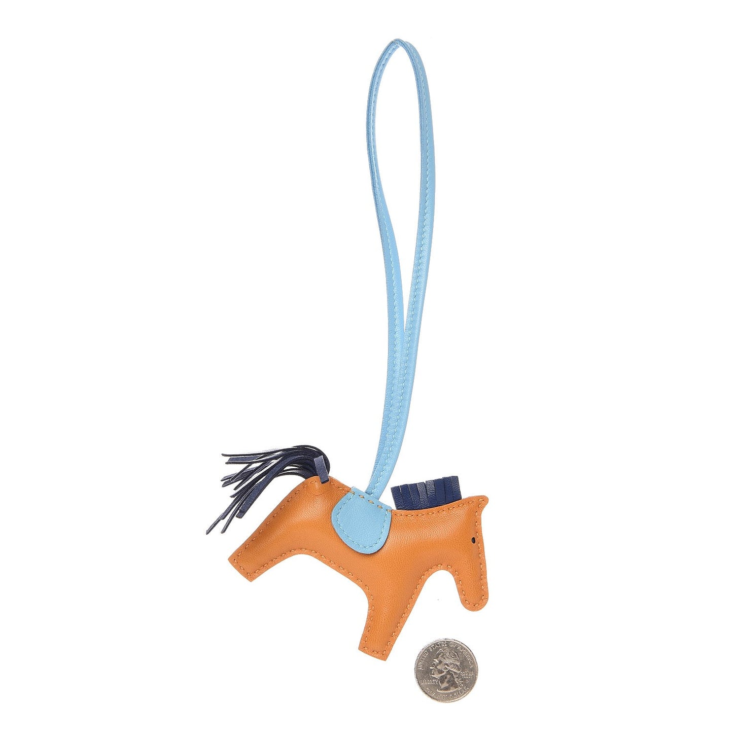 Milo Lambskin Grigri Rodeo Horse Bag Charm PM Naturel Bouton D'Or Celeste Bleu Saphir