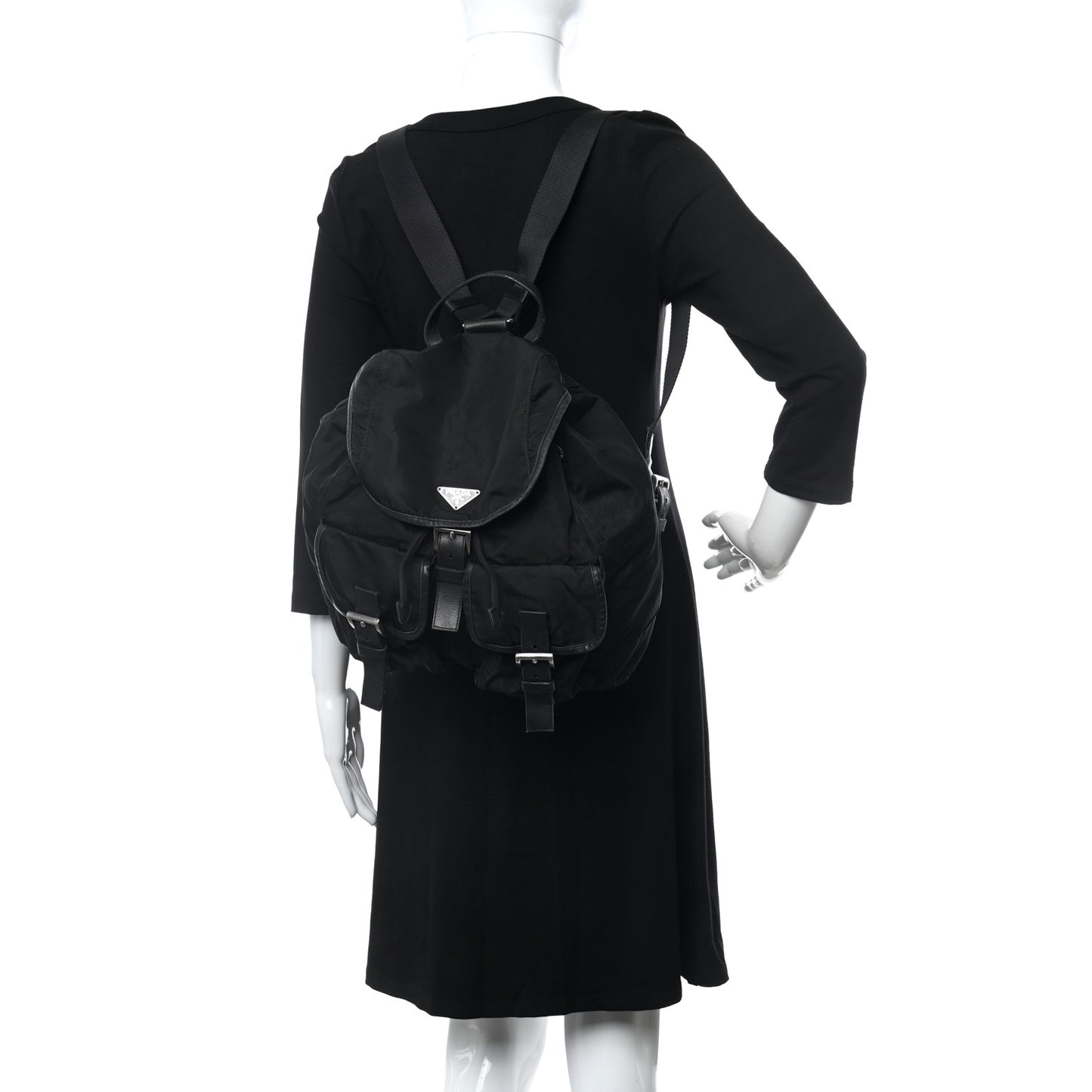 Tessuto Nylon Calfskin Medium Backpack Black