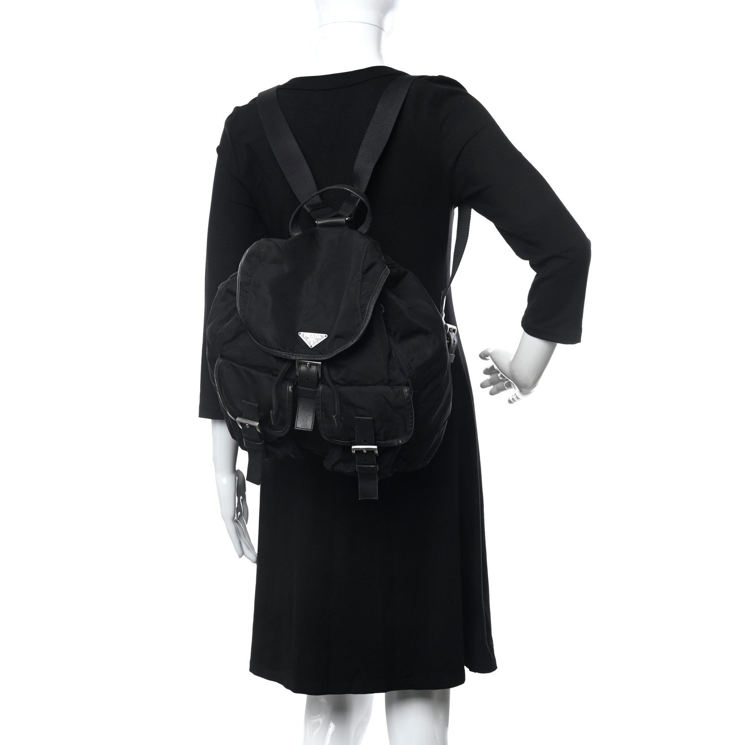 Prada Tessuto Nylon Calfskin Medium Backpack Black 2 of 14
