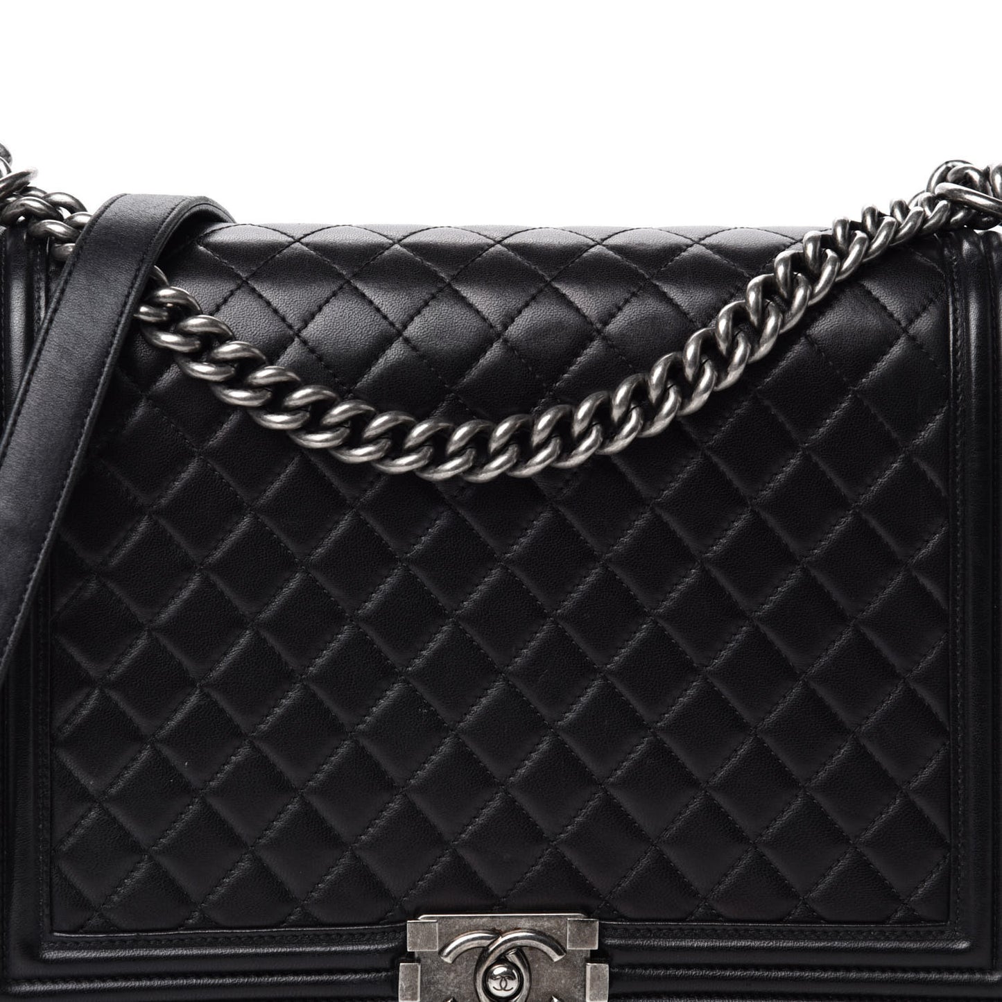 Lambskin Quilted Large Boy Flap Black