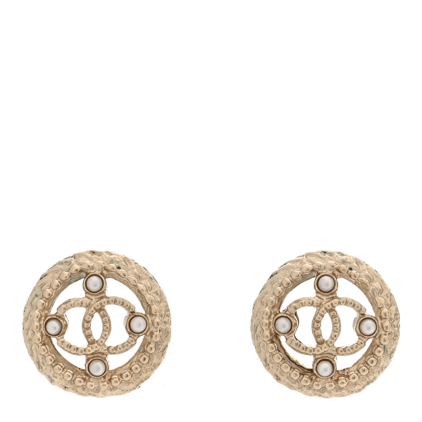 Pearl CC Round Rope Earrings Gold