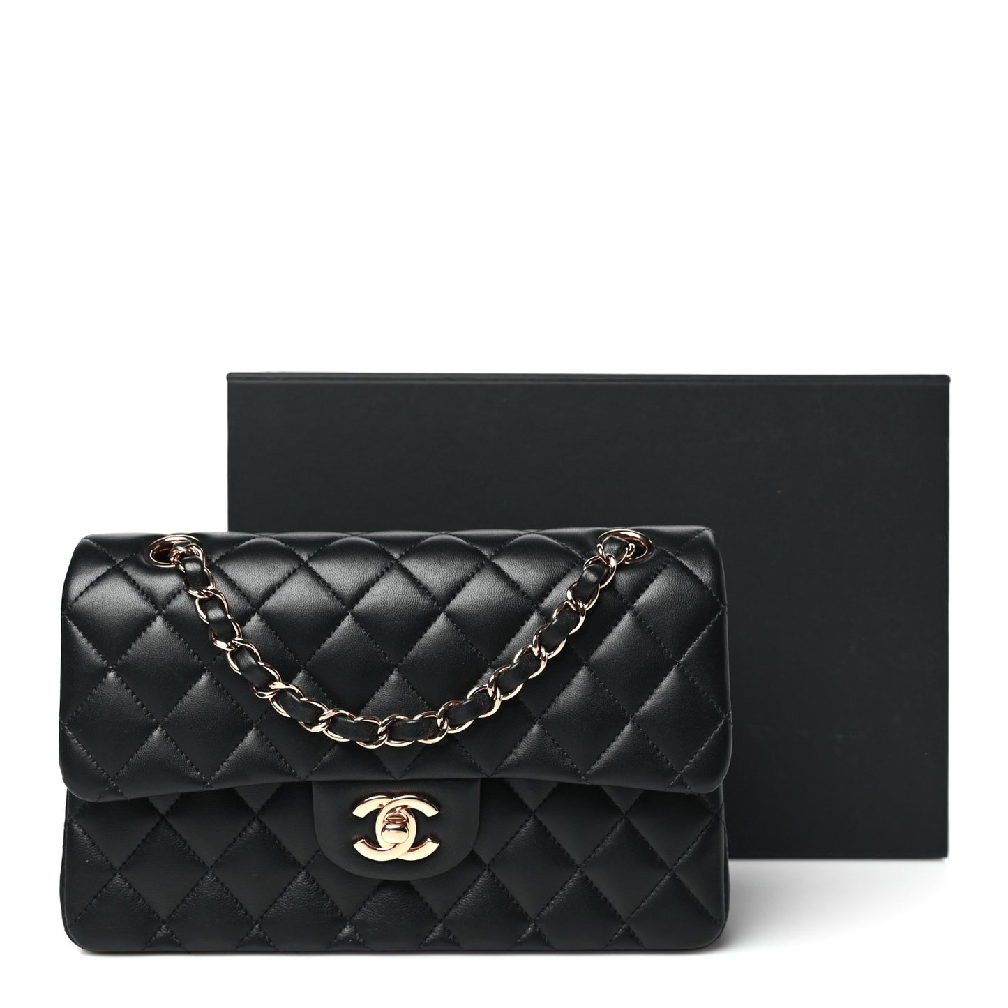 Lambskin Quilted Small Double Flap Black