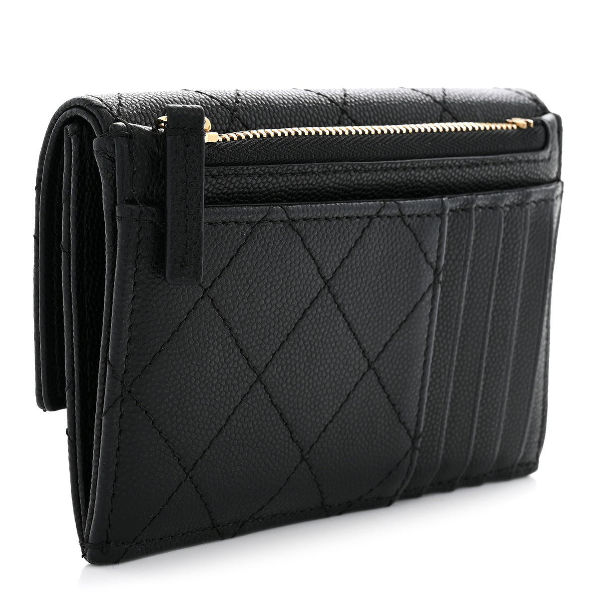 Caviar Lambskin Quilted CC Flap Card Holder Black
