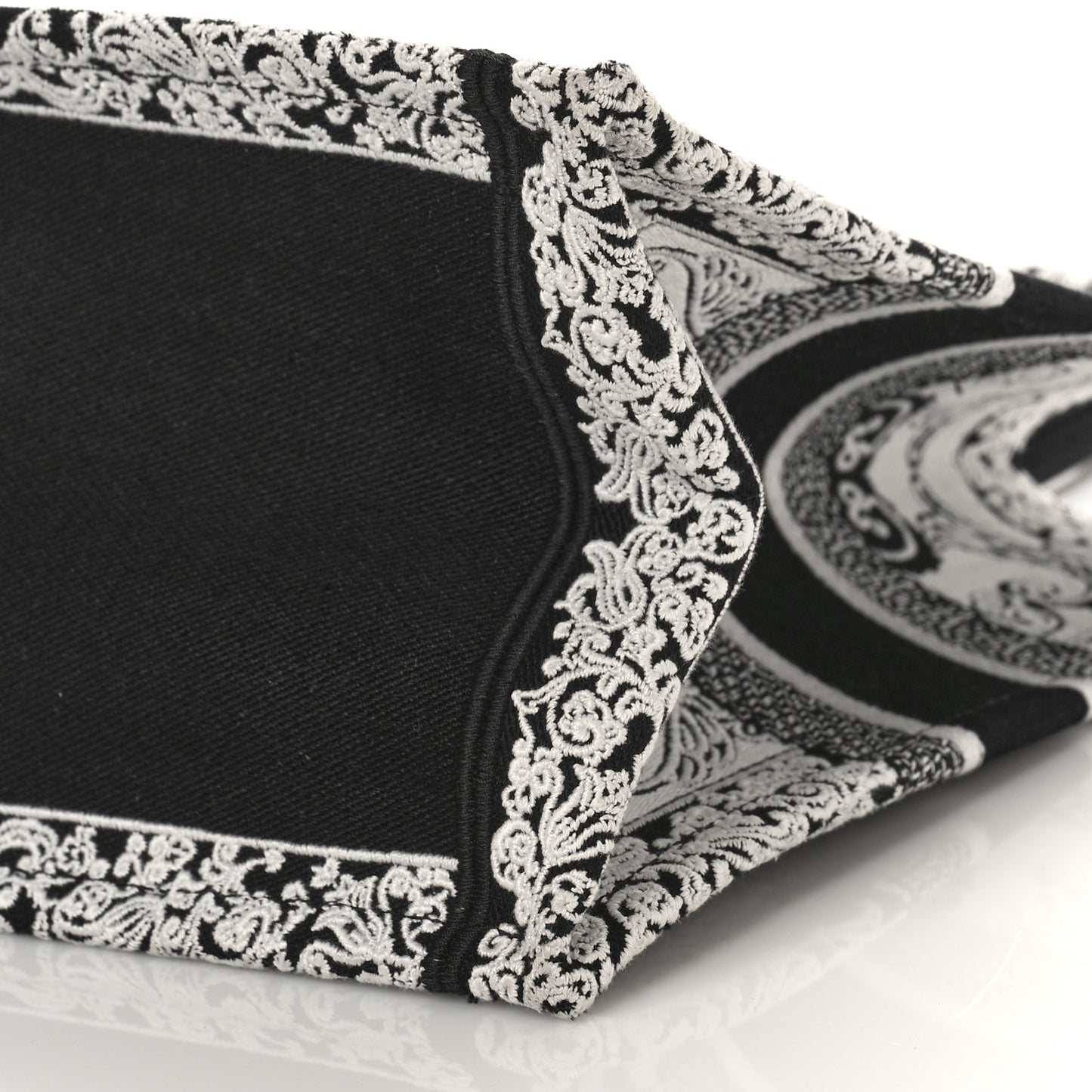 Canvas Embroidered Medium Ornamental Cornely Effect Book Tote Black White