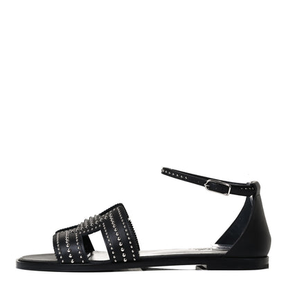 Hermes Calfskin Studded Santorini Sandals 38.5 Black 1 of 11