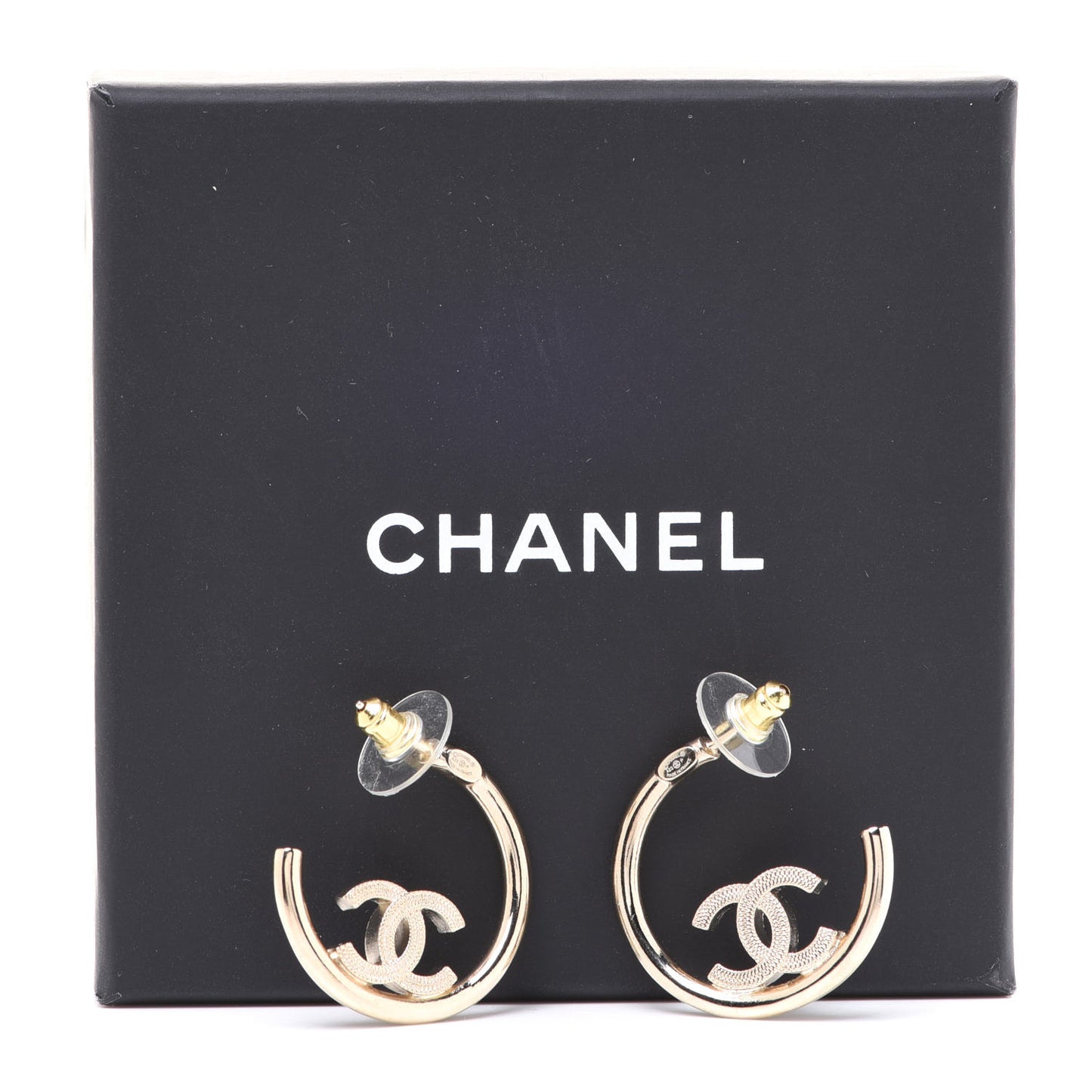 Metal Textured CC Hoop Earrings Gold