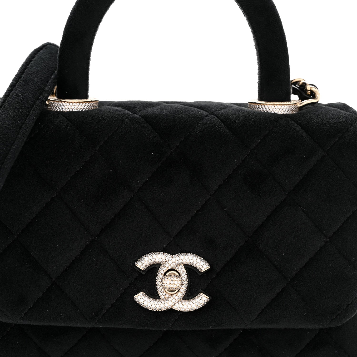 Chanel Velvet Crystal Quilted Extra Mini Coco Handle Flap Black 8 of 11