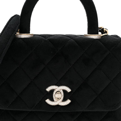 Chanel Velvet Crystal Quilted Extra Mini Coco Handle Flap Black 8 of 11